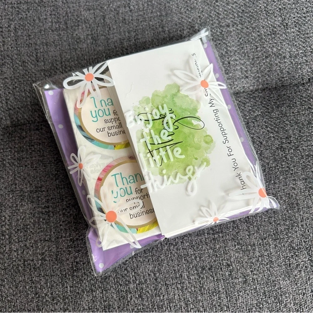 25 THANK YOU Business Cards + 25 Stickers, Starter Set, Watercolor, GREEN